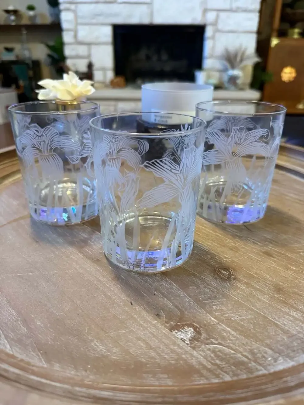 Vintage Tastesetter by Sigma Frosted Etched Lily Barware Glasses Set of 3